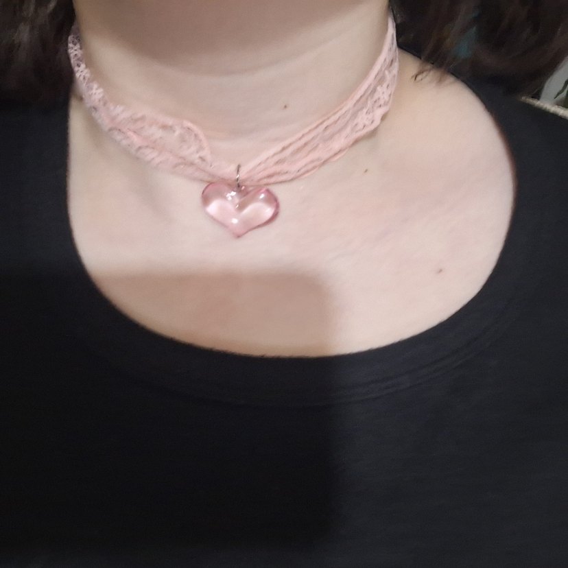 Pembe dantelli kalpli kolye/choker - Görsel 3