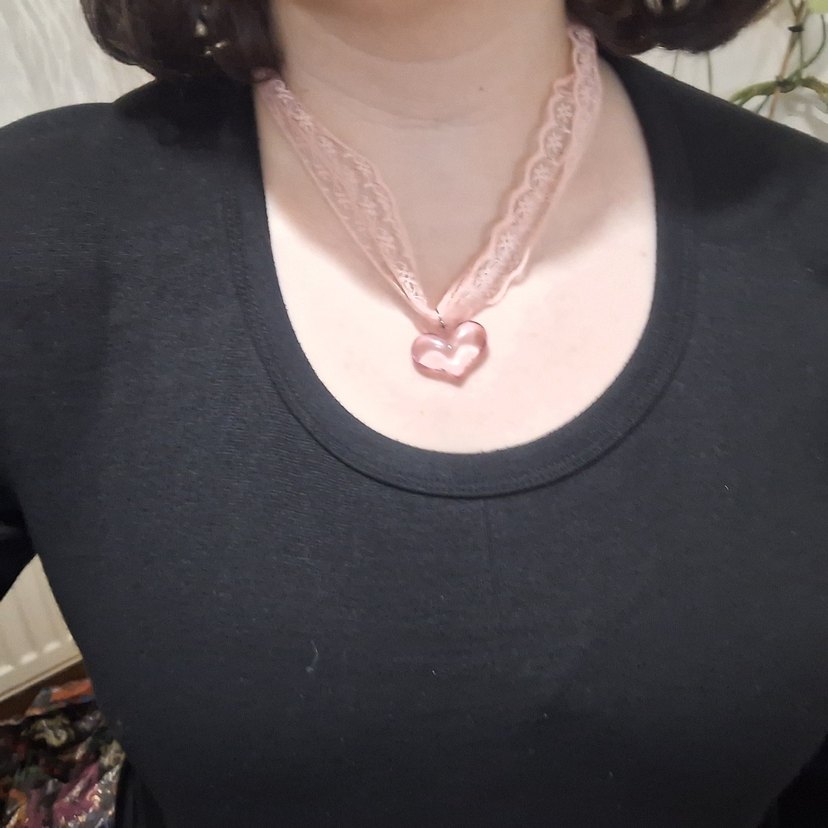 Pembe dantelli kalpli kolye/choker - Görsel 2