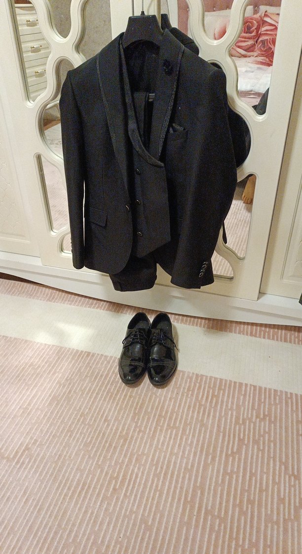 Siyah Erkek Takım Elbise, Kemer Detaylı, Klasik Kesim - Görsel 2