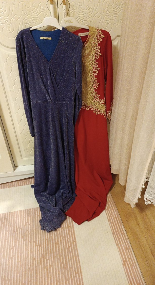 Bordo İşlemeli Uzun Kollu Kadın Elbise ikisi bufiyat - Görsel 2