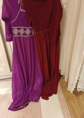 Bordo Drapeli Nakışlı Uzun Kadın Elbise ikisi bufiyat - Görsel 2