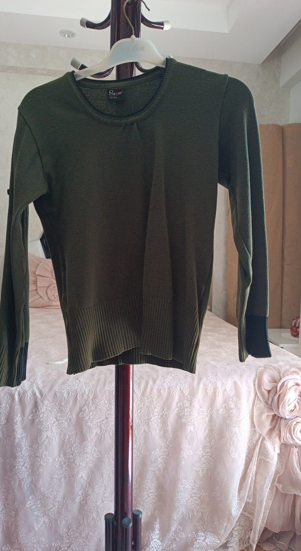 Kadın Haki Triko İnce Kazak kislik - Görsel 2