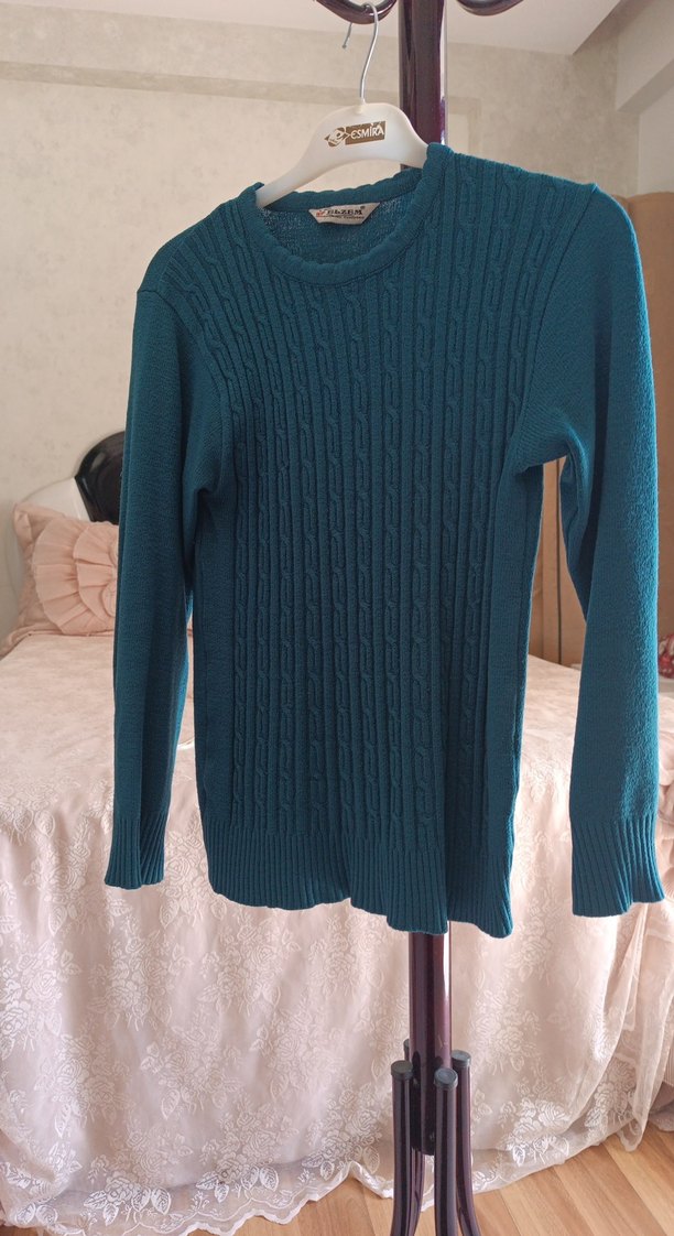 Turkuaz Örgü Kadın Kazak - Görsel 2