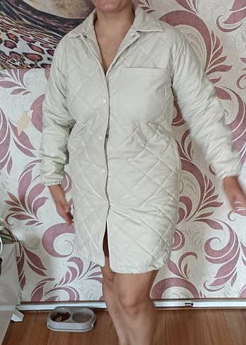 Beyaz Elani Kapitone Mont / Ceket - Görsel 2