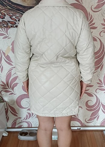 Beyaz Elani Kapitone Mont / Ceket - Görsel 8