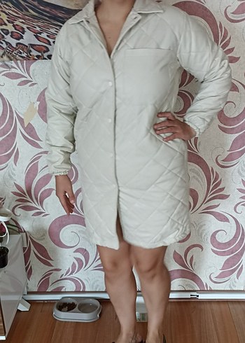 Beyaz Elani Kapitone Mont / Ceket - Görsel 5