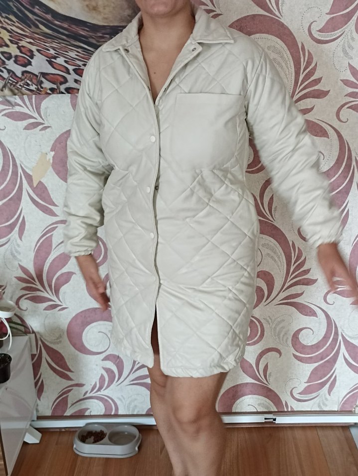 Beyaz Elani Kapitone Mont / Ceket - Görsel 2