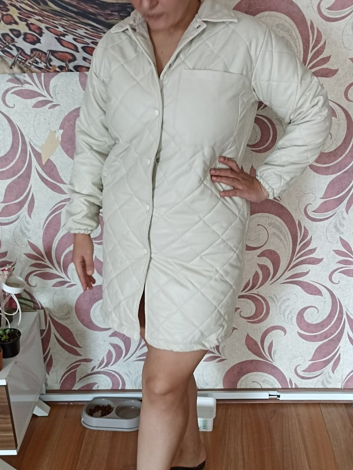 Beyaz Elani Kapitone Mont / Ceket - Görsel 3