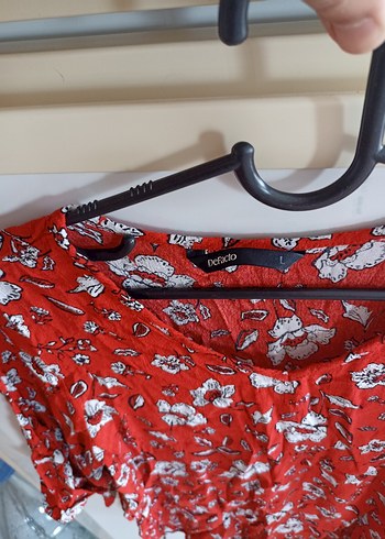 Kırmızı Bohem V Yaka Kısa Kollu Bluz - Görsel 3