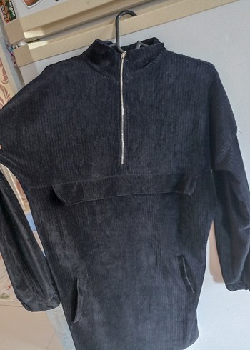 Siyah Kadife Fermuarlı Kısa Elbise / Tunik - Görsel 7