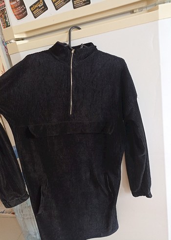 Siyah Kadife Fermuarlı Kısa Elbise / Tunik - Görsel 6