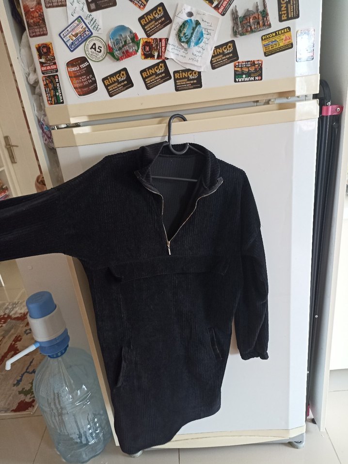 Siyah Kadife Fermuarlı Kısa Elbise / Tunik - Görsel 3