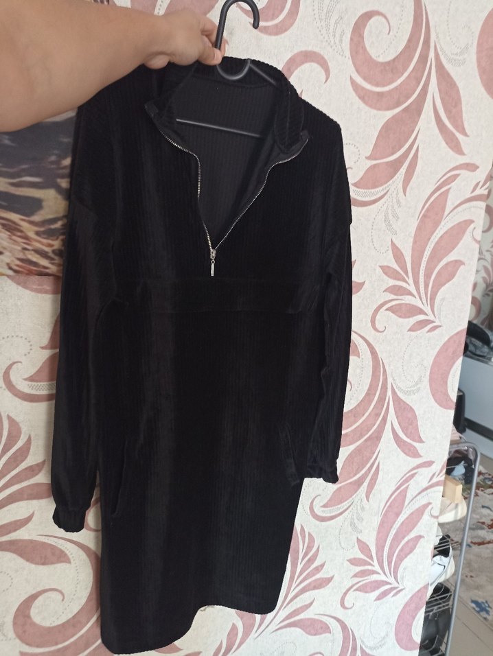 Siyah Kadife Fermuarlı Kısa Elbise / Tunik - Görsel 4