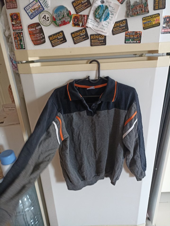 Gri Uzun Kollu Düğmeli Sweatshirt - Görsel 4