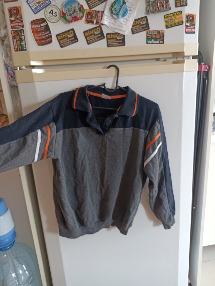 Gri Uzun Kollu Düğmeli Sweatshirt - Görsel 3