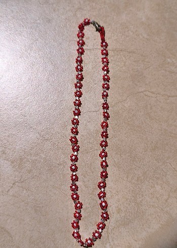 Nakış İşlemeli Kırmızı Boncuklu Kadın Kolye - Görsel 5