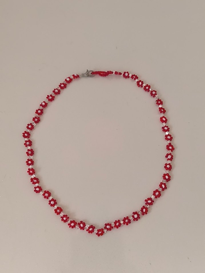 Nakış İşlemeli Kırmızı Boncuklu Kadın Kolye - Görsel 4