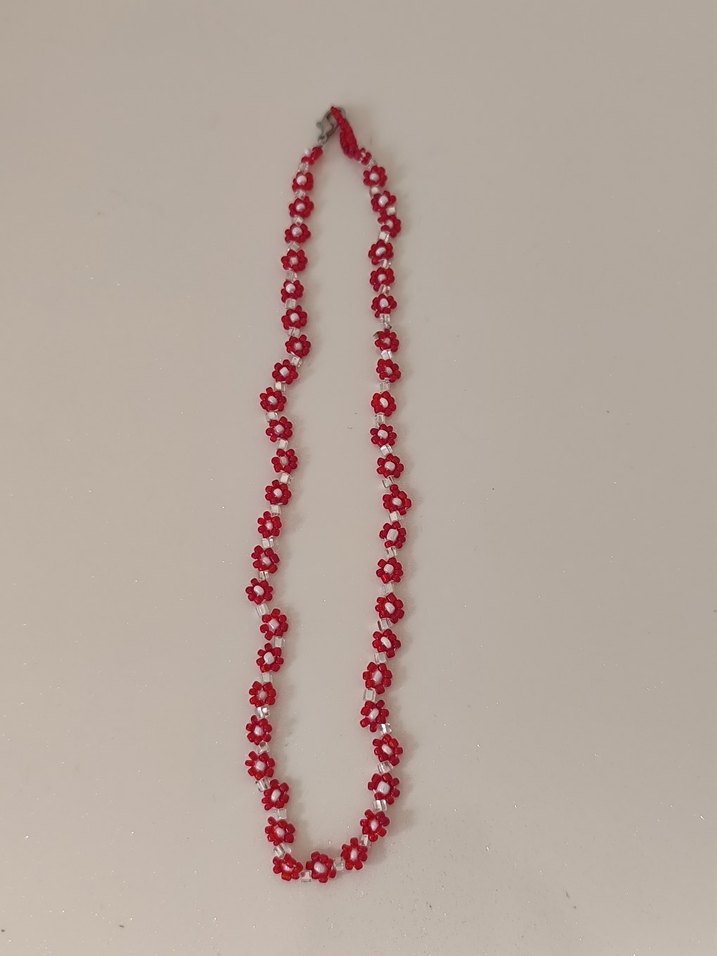 Nakış İşlemeli Kırmızı Boncuklu Kadın Kolye - Görsel 3