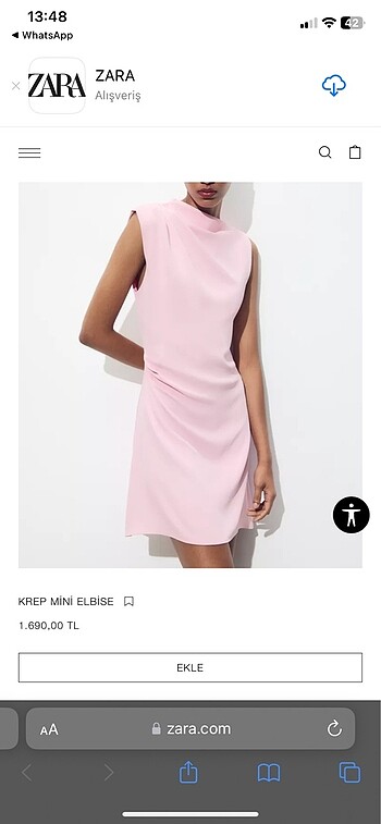 Zara pembe kısa krep elbise