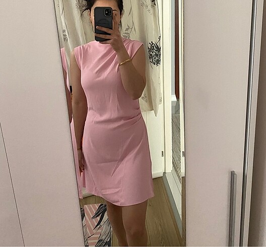 m Beden Zara pembe kısa krep elbise