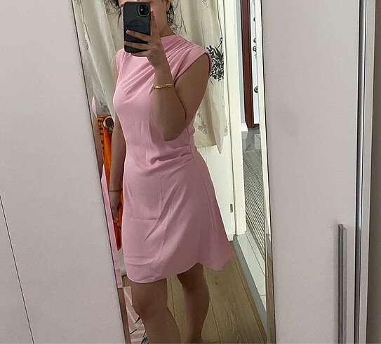 m Beden pembe Renk Zara pembe kısa krep elbise