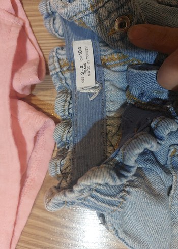 Kız Çocuk Pembe Denim Volanlı Şort - Görsel 2