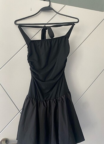 Boyundan bağlamalı balon etek mini elbise - Görsel 3