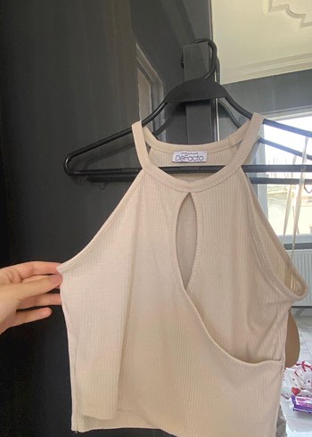 Defacto Bej Yuksek Yakali Kolsuz Crop Top