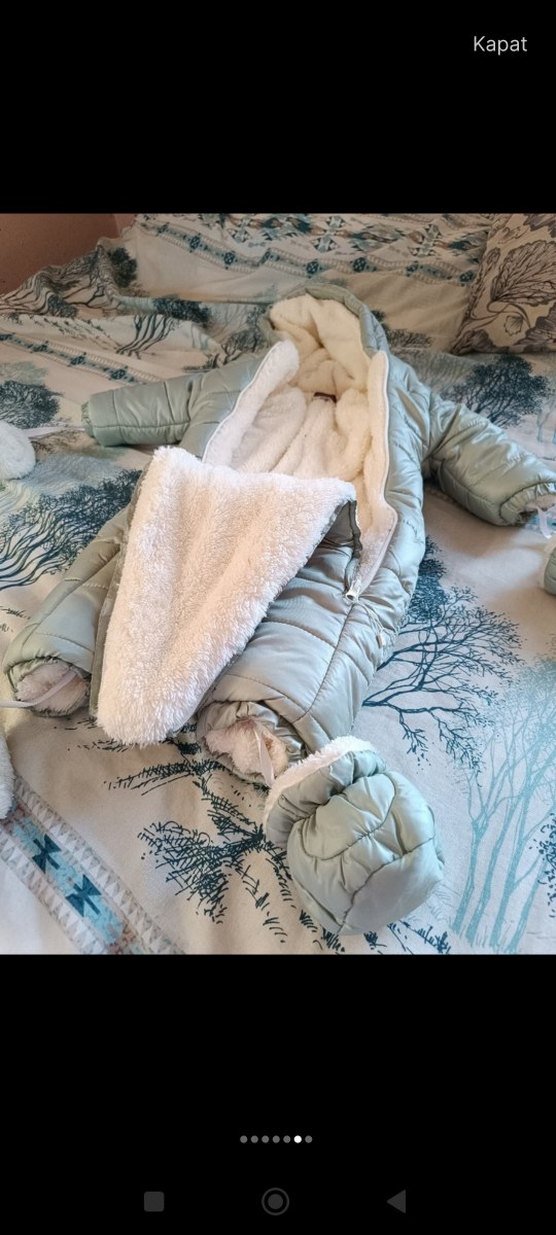 Gri Bebek Kız Tulum, Nakışlı ve Kürklü - Görsel 5