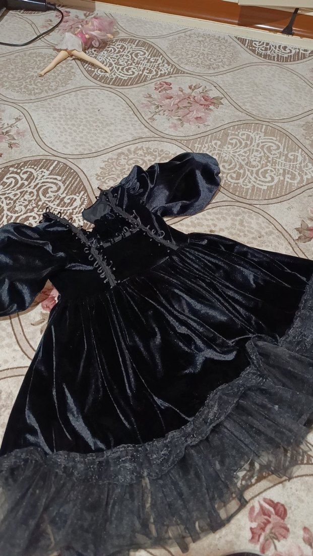 Kız Çocuk Siyah Gotik Fırfırlı Elbise - Görsel 2