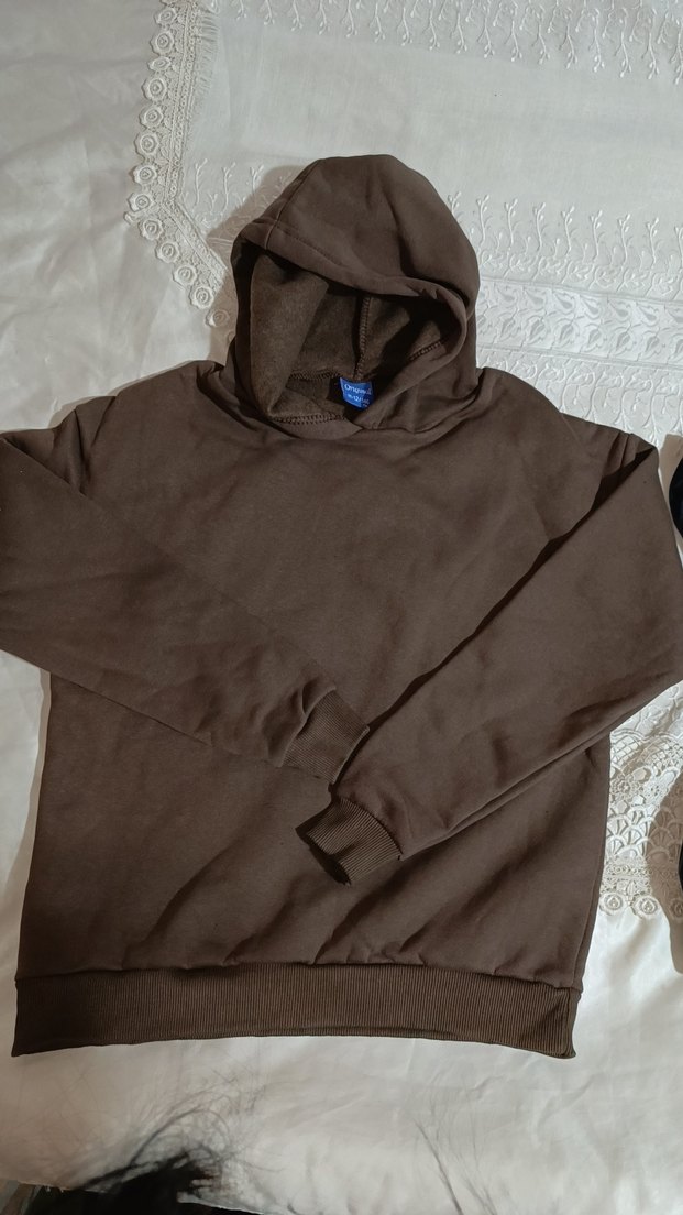 Kahverengi Kapüşonlu Rahat Kesim Sweatshirt - Görsel 4