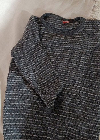 Gri erkek çocuk uzun  Kollu Triko Kazak - Görsel 2