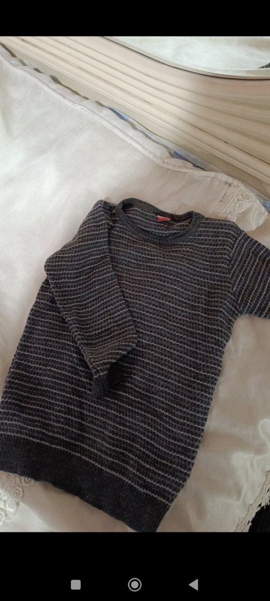 Gri erkek çocuk uzun  Kollu Triko Kazak - Görsel 4