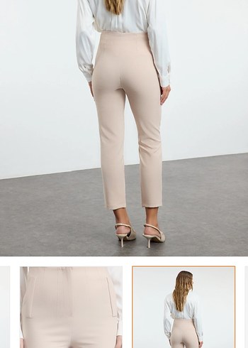 Bej Cigarette Kalıp Pensli Yüksek Bel Pantolon - Görsel 3