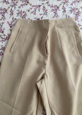 Bej Kumaş Kadın Pantolon Pilili Normal Boy