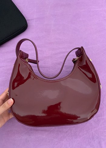  Beden Parlak Bordo Deri Kadın Çantası