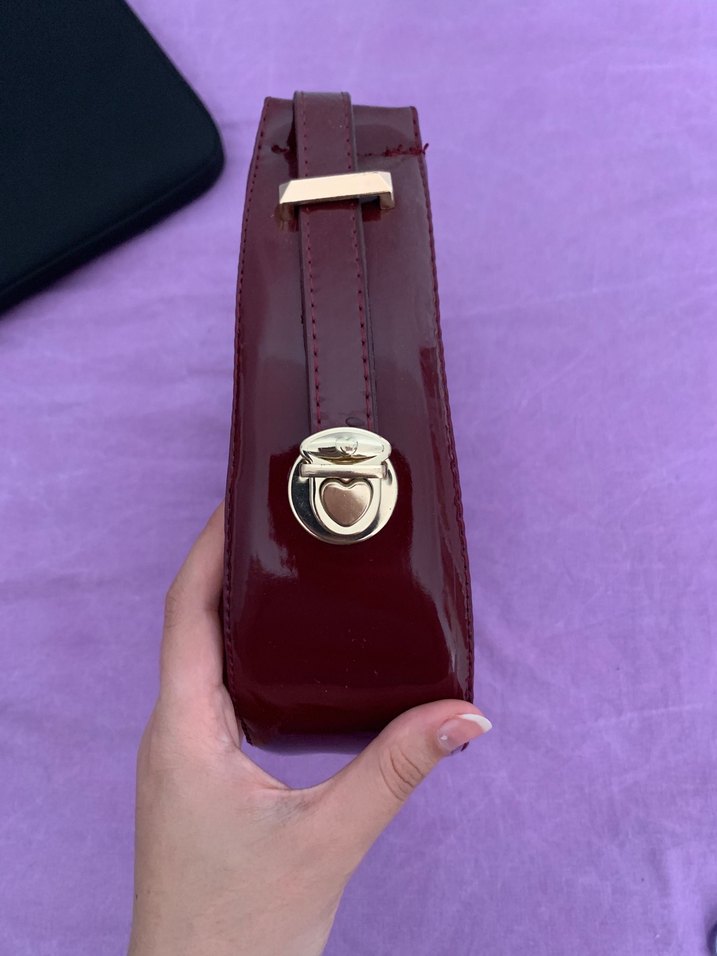 Parlak Bordo Deri Kadın Çantası - Görsel 3