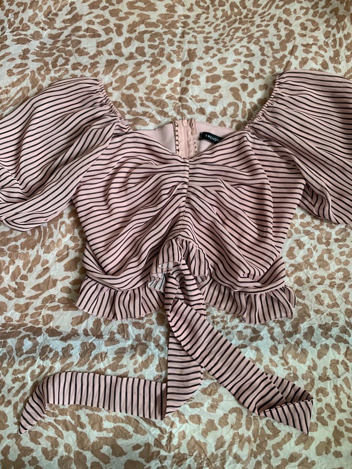 Pembe Çizgili Kısa Kol Mini Bluz - Görsel 2