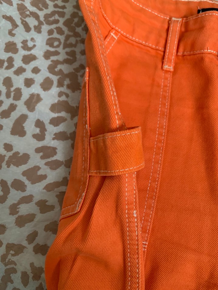 Düğmeli Turuncu Kadın Kot Pantolon - Görsel 4