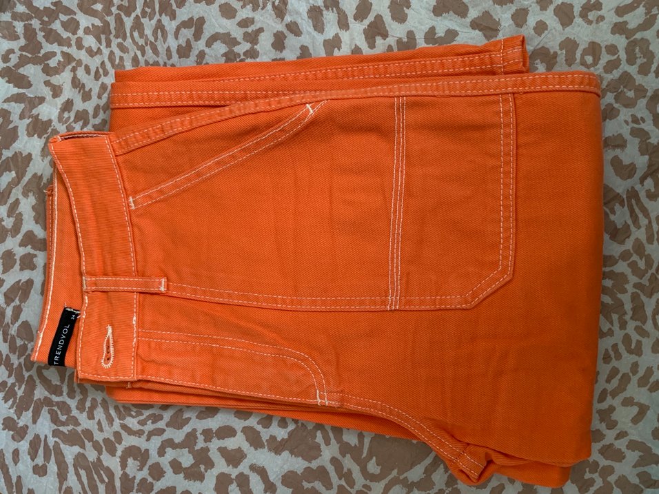 Düğmeli Turuncu Kadın Kot Pantolon - Görsel 3