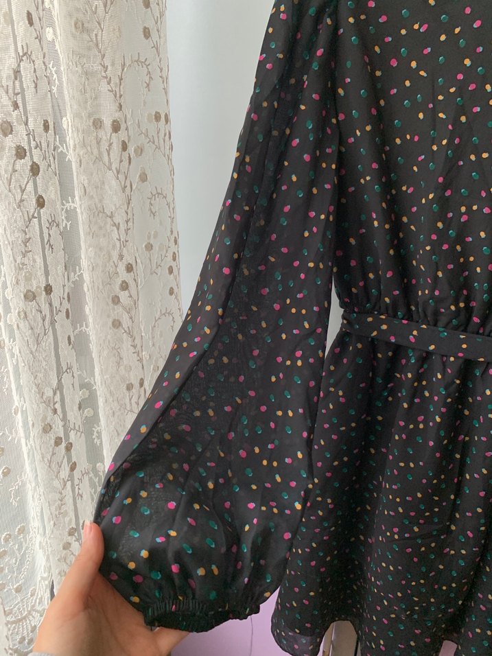 Renkli Desenli Uzun Kollu kısa Elbise - Görsel 3