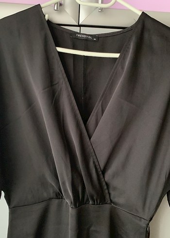 Siyah V Yakalı Uzun Kadın Elbise - Görsel 4