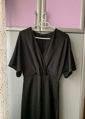 Siyah V Yakalı Uzun Kadın Elbise - Görsel 2