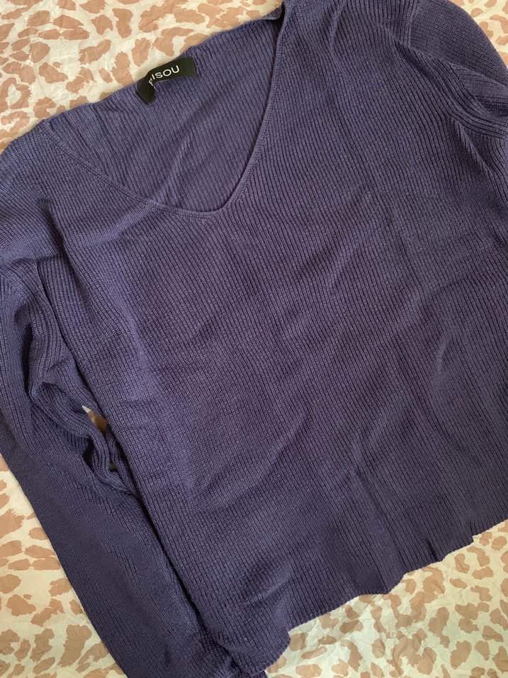 Mor V Yaka Uzun Kollu Triko Kazak - Görsel 3