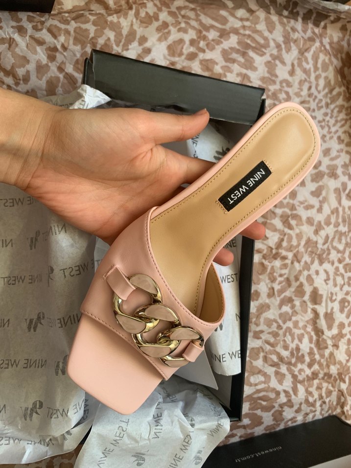 Zincir Detaylı pembe Blok Topuklu Terlik - Görsel 3