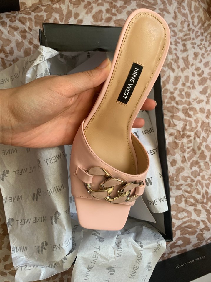 Zincir Detaylı pembe Blok Topuklu Terlik - Görsel 2