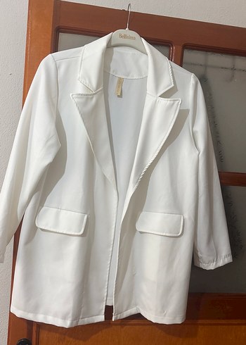 Beyaz Kadın Keten Blazer Ceket
