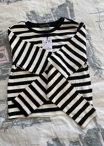 Kız Çocuk Siyah Beyaz Çizgili Pamuklu Tişört - Görsel 3