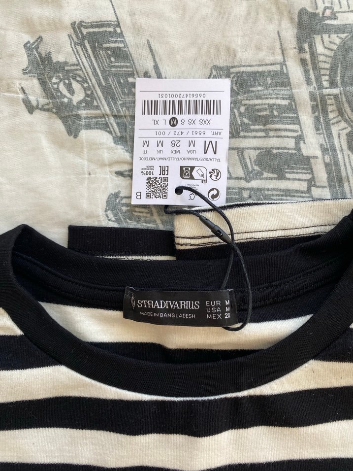 Kız Çocuk Siyah Beyaz Çizgili Pamuklu Tişört - Görsel 4