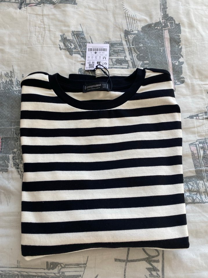 Kız Çocuk Siyah Beyaz Çizgili Pamuklu Tişört - Görsel 2